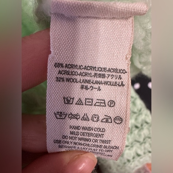 Free People Open Knit Sweater XS Mint Green Slouchy Boho Pullover - Picture 6 of 8